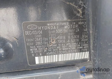 2005 Hyundai Santa Fe Gls z USA, uszkodzony, nr VIN KM8SC13D95U932911